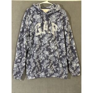 Gap x Love Shack Fancy Hoodie Womens L Tall Blue Floral Fleece Interior